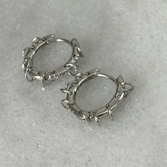 Sterling Silver Crystal Pave Chain Dangle Hoop Earrings - Picture 2 of 5